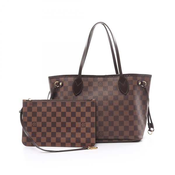 LOUIS VUITTON Neverfull PM Tote Bag N51109 Damier canvas Brown Ebene Used Women