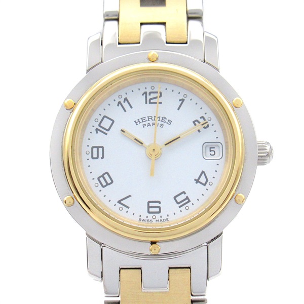 HERMES Clipper Wrist Watch CL4.220 Quartz Gold Plated Stainless Steel Used Women