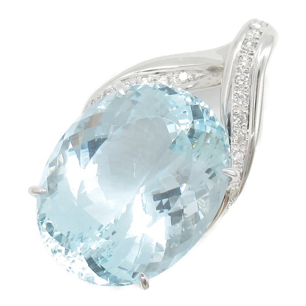 JEWELRY Aquamarine Diamond Pendant Top charm K18 White Gold Blue Used