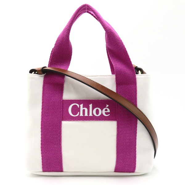 Chloe 2way Shoulder Tote Bag C20046117 cotton White Pink NEW Women logo