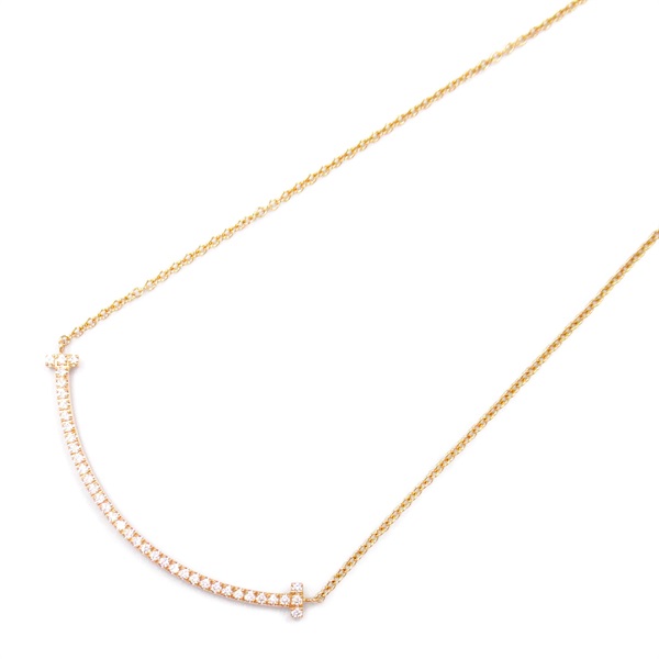 TIFFANY＆CO T Smile Small Diamond Necklace 40.5cm K18 Rose Gold Used