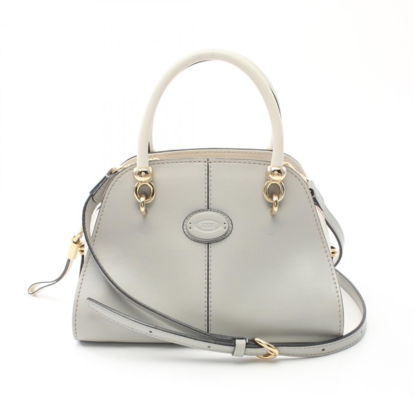 TOD’S 2way shoulder Handbag leather Gray White Used Women GHW