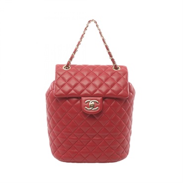 CHANEL Matelasse daybag Backpack lambskin Red Used GHW