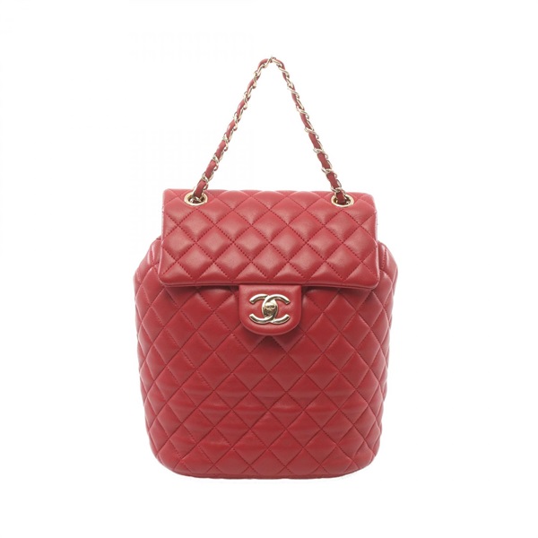 CHANEL Matelasse daybag Backpack lambskin Red Used GHW