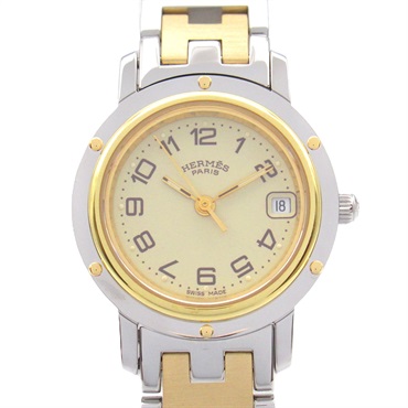 HERMES Clipper Wrist Watch CL4.220 Quartz Gold Plated Stainless Steel Used Women