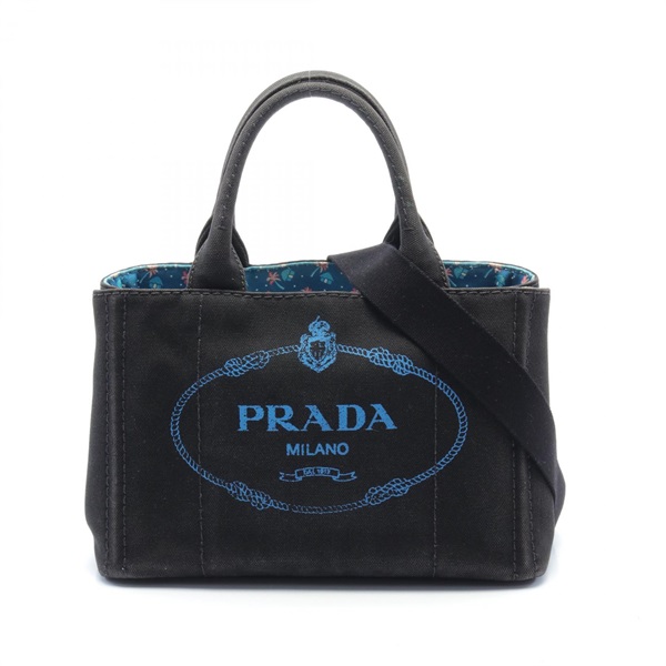 PRADA CANAPA Canapa 2way shoulder Tote Bag canvas Black Used Women logo