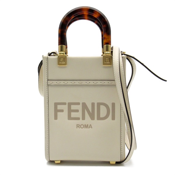 FENDI Sunshine Shopper Mini Shoulder Bag 2way 8BS051 leather White Used Women