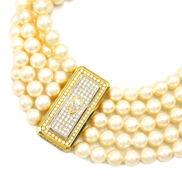 TASAKI Akoya Pearl Necklace 18KYG Yellow Gold Diamond White Used women