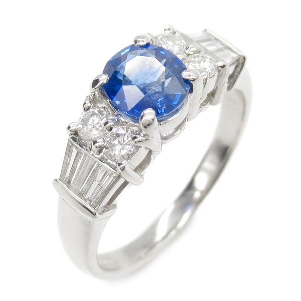 JEWELRY Sapphire Diamond Ring Pt900 Platinum Blue Used US size 7 women