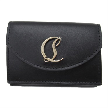 Christian Louboutin Tri-fold wallet Purse 3235108CM6S leather Black Gold NEW