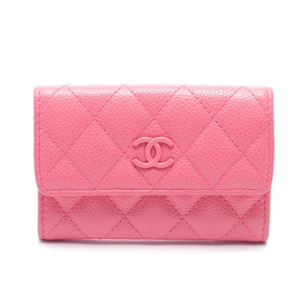 CHANEL Matelasse Card Case holder Caviar skin Pink Used