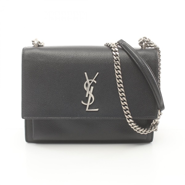 YVES SAINT LAURENT YSL logo chain Shoulder Bag 4109063 leather Black Used Women