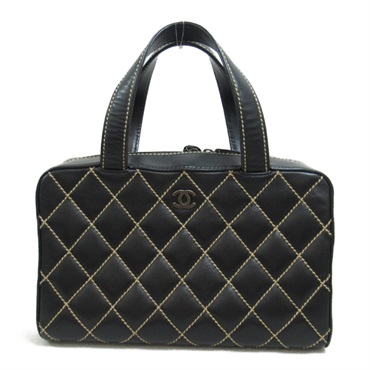 CHANEL Wild Stitch Handbag Calfskin leather Black Used Women CC Coco