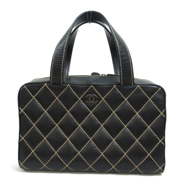 CHANEL Wild Stitch Handbag Calfskin leather Black Used Women CC Coco