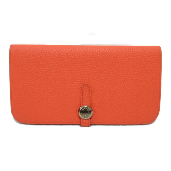 HERMES Dogon Recto verso Bifold Long Wallet Clemence leather Orange Used X SHW