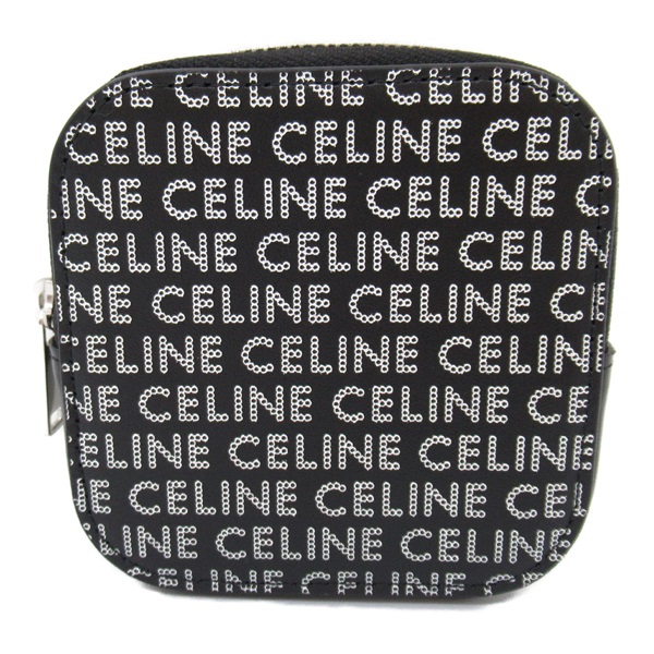 CELINE coin case purse zip around wallet 10K743FGH leather Black Silver Used