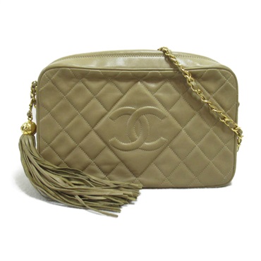 CHANEL Chain tassel Shoulder crossbody Bag Lambskin Beige GHW Used
