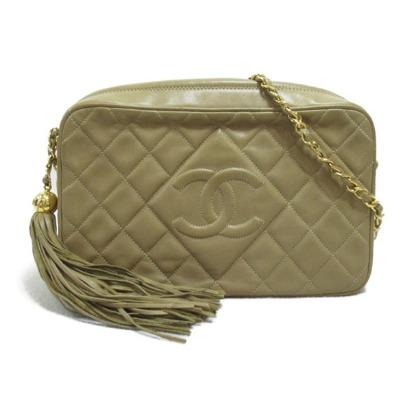 CHANEL Chain tassel Shoulder crossbody Bag Lambskin Beige GHW Used