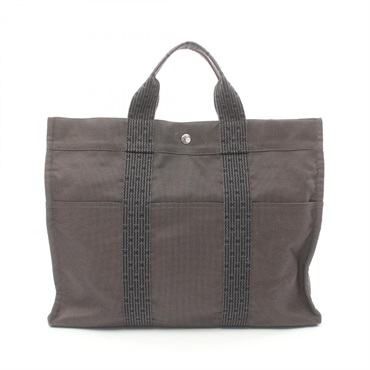 HERMES Her Line MM Tote Bag Nylon canvas Gray Used unisex SHW