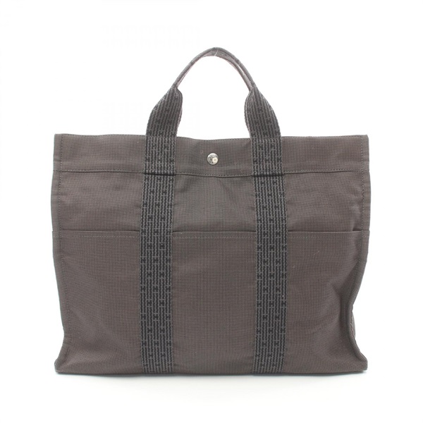 HERMES Her Line MM Tote Bag Nylon canvas Gray Used unisex SHW