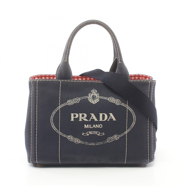 PRADA CANAPA Canapa 2way shoulder Tote Bag canvas Navy Used Women Crossbody