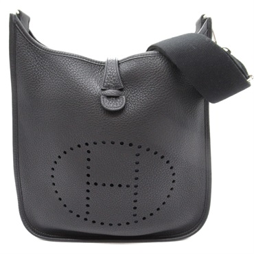 HERMES Evelyne 3PM Black Shoulder Bag056277CK Clemence leather Black Used L SHW