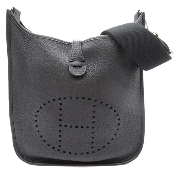 HERMES Evelyne 3PM Black Shoulder Bag056277CK Clemence leather Black Used L SHW