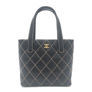 CHANEL Wild Stitch Tote Hand chain shoulder bag A18126 Calfskin Black Beige Used