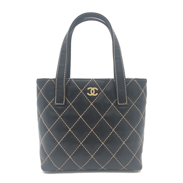 CHANEL Wild Stitch Tote Hand chain shoulder bag A18126 Calfskin Black Beige Used
