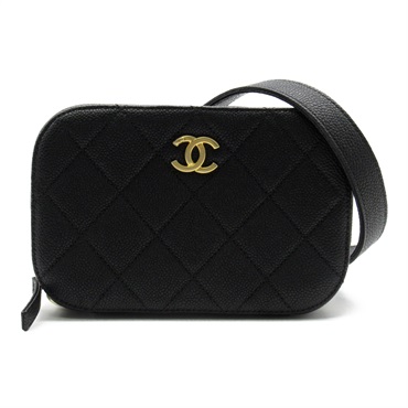 CHANEL Waist bum bag Caviar Skin leather Black Used GHW