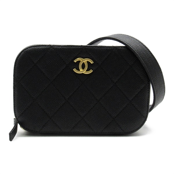 CHANEL Waist bum bag Caviar Skin leather Black Used GHW