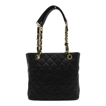 CHANEL PST Tote Shoulder Bag Caviar Skin leather Black Used