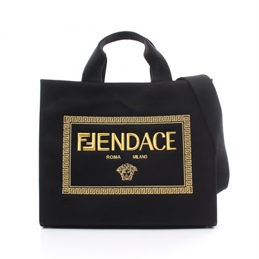 FENDI VERSACE FENDACE Fender 2way shoulder Tote Bag 7VA558 canvas Black Used