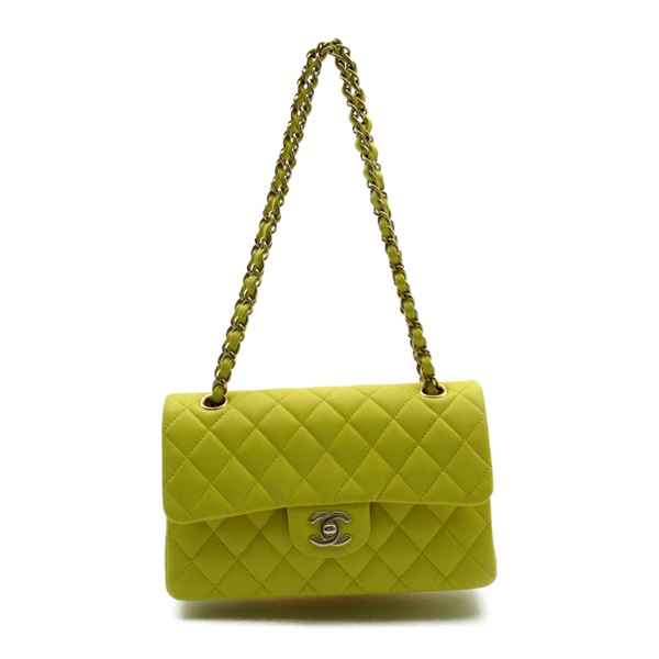 CHANEL Matelasse Double Flap Chain Shoulder hand Bag Caviar Skin Yellow Used GHW