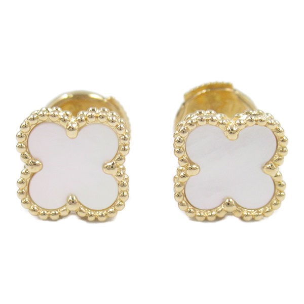 Van Cleef & Arpels Sweet Alhambra Shell Pierced Earrings K18 YG Gold White Used