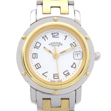 HERMES Clipper Wrist Watch CL4.220 Quartz Gold Plated Stainless Steel Used Women