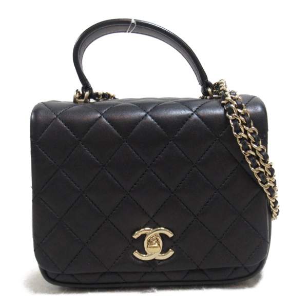 CHANEL top handle Matelasse Chain Shoulder crossbody Bag Lambskin Black Used GHW