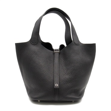 HERMES Picotin Lock MM Hand bag X Taurillon Clemence Black Used SHW