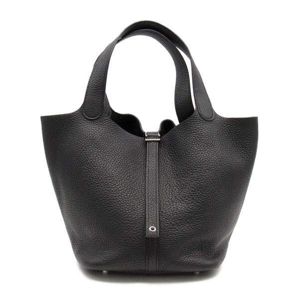 HERMES Picotin Lock MM Hand bag X Taurillon Clemence Black Used SHW