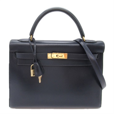 HERMES Kelly 32 outside stitched Hand shoulder bag U Box calf leather Navy GHW