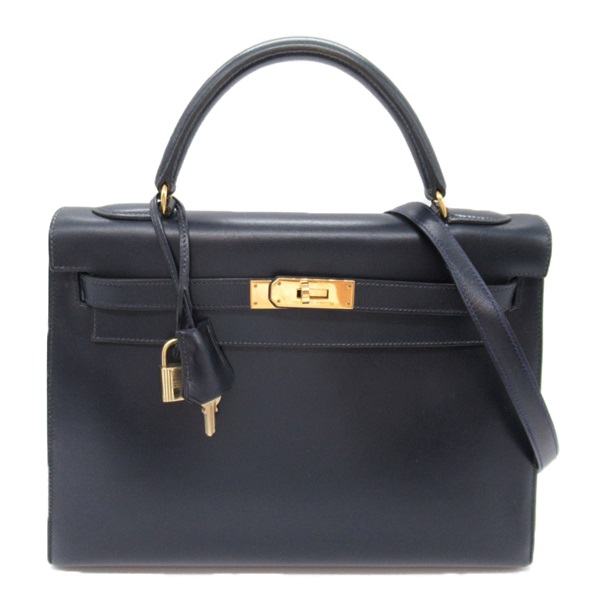 HERMES Kelly 32 outside stitched Hand shoulder bag U Box calf leather Navy GHW