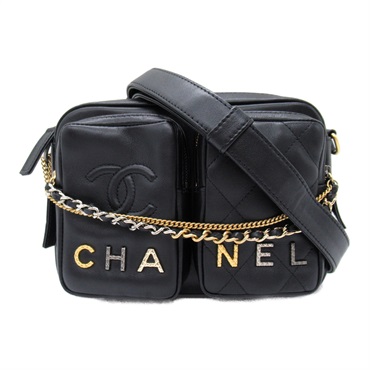 CHANEL Shoulder crossbody Bag Lambskin leather Black Used GHW