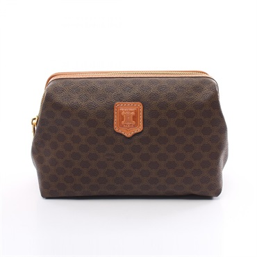 CELINE Macadam Pouch mini bag PVC coated canvas leather Brown Used Women