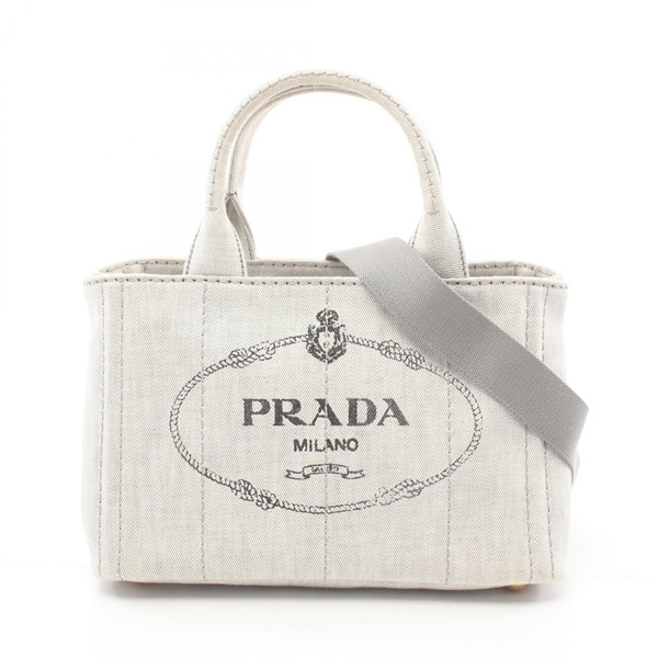 PRADA CANAPA 2way shoulder Tote Bag canvas Gray Used Women logo crossbody