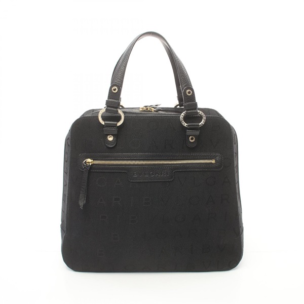 BVLGARI Logo mania Handbag canvas leather Black Used Women