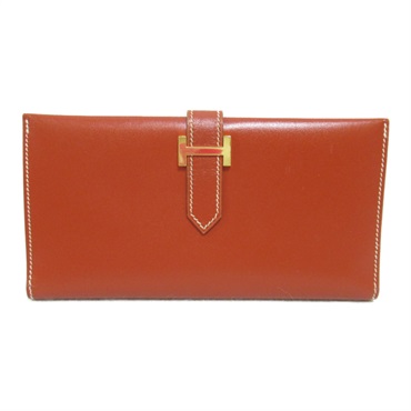 HERMES Bearn Classic Bifold Long Wallet Box calf leather Brown Used unisex GHW