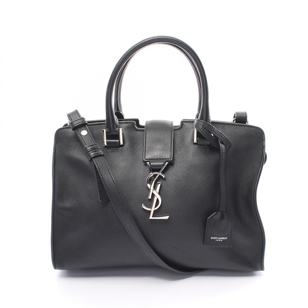 SAINT LAURENT Baby Cabas YSL Line 2way Handbag 424868 leather Black Used Women