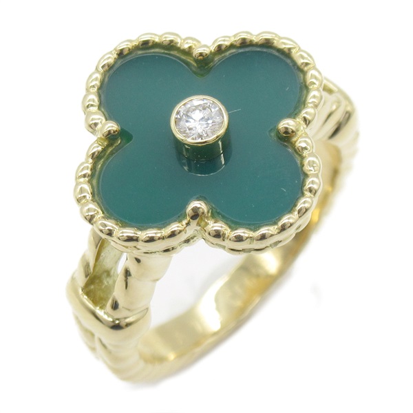 Van Cleef & Arpels Vintage Alhambra Green Chalcedony Ring 18KYG Used US #5.75