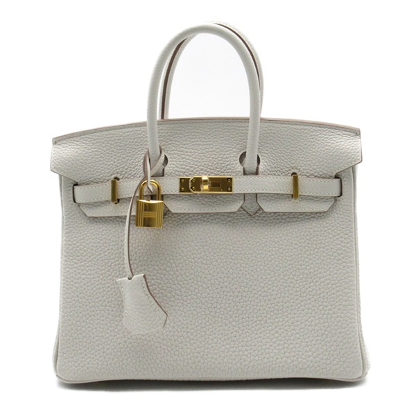 HERMES Birkin 25 Gris pale Handbag leather White Used Women B GHW