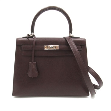 HERMES Kelly 25 2way shoulder Hand bag outside stitched U Calfskin Brown SHW